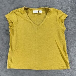 Sigrid Olsen 100% Linen Women’s V Neck Tee Layering Basic Minimalist Everyday